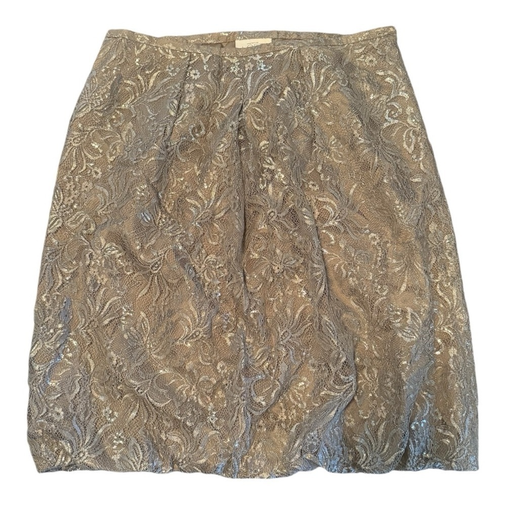 NWT Loft Bubble Hem Shimmer Lace Skirt, Silver, Size 8